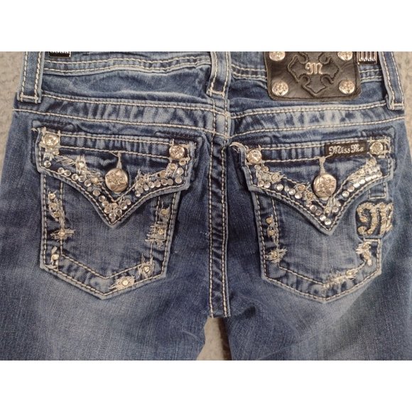 Miss Me Other - *SOLD*Miss Me Bootcut Mid Rise Rhinestone Embellished Stitch Denim Jean Girls 8